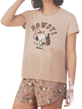 Character Pajama Set Women Snoopy Western Cowboy Short Sleeve Shirt & Shorts NWT
